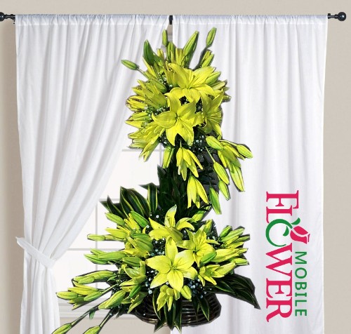 Yellow lilies tall arrangement  / mobile flower pune
